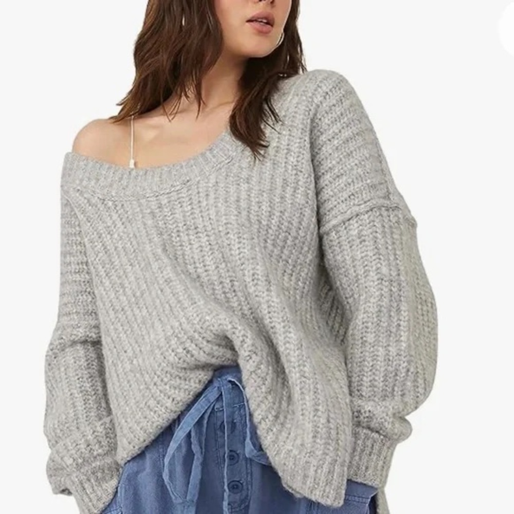 Free People Blue Bell Sweater Gray Oversized Knit Pullover Women’s XS